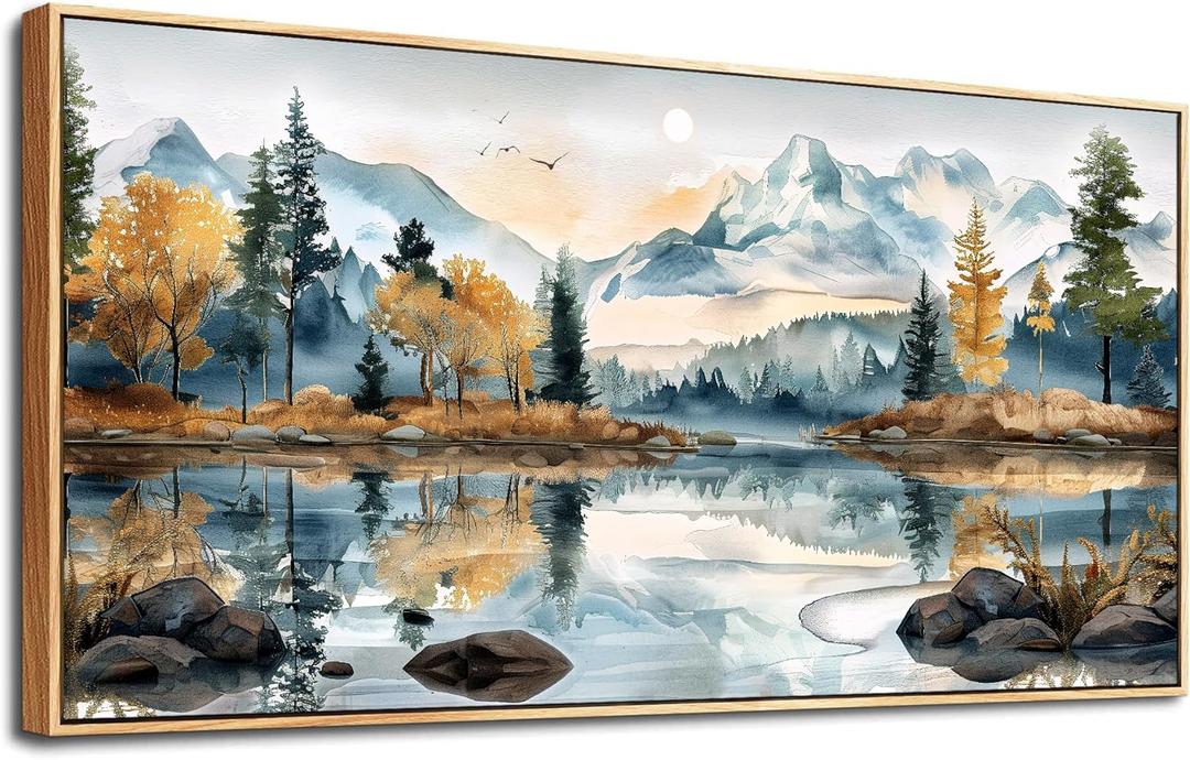 ERQINHUA Large Canvas Wall Art for Living Room Wall Decor for Bedroom Office Mural Abstract Watercolour Paint Tree Lakeside Landscapes Picture Artwork Home Decor Ready to Hang Wood Framed 24x48 In (48L" x 24W")