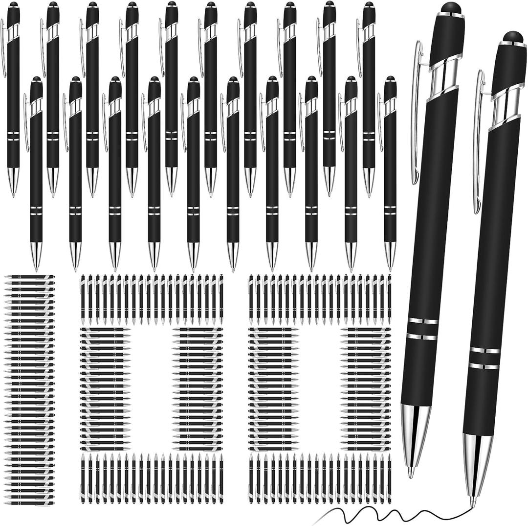 Yeaqee 100 Pieces Ballpoint Pen with Stylus Tip Click, 2 in 1 Black Ink, 1.0 mm Medium Point Stylus Metal Pen for Touch Screen Tablet (Black)