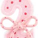 Pink Glitter Bow Cake Candles,2nd Birthday Candles,3.5 inch Large Size Pink Macaroon Number Candles Cake Topper Decorations for Kids Girls Adults Birthday Wedding Anniversary Party Supplies