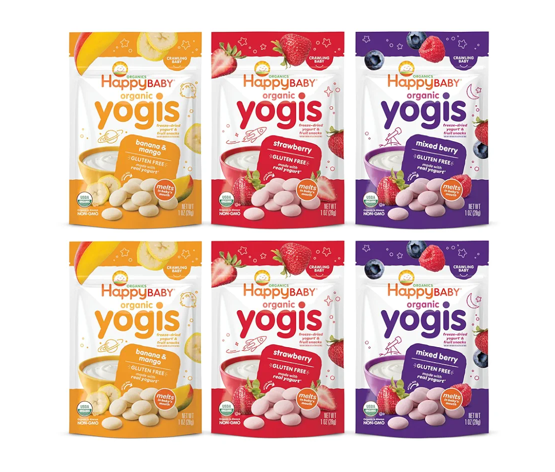 Happy Baby Organics Yogis Freeze-Dried Yogurt & Fruit Snacks, Variety Pack, 1 Ounce (Pack of 6)