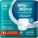 WhyWorry Ultimate Adult Diapers for Men and Women, Disposable Adult Briefs with Tabs for Incontinence, Unisex Incontinence Briefs with Tabs, Ultimate Absorbency, Odor Control, XLarge, 14 Count