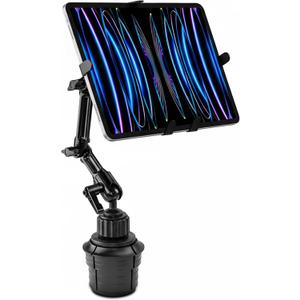 Mount-It! Premium Cup Holder Tablet Mount Fits Vehicle Cupholders 2.75"3.5" In Diameter, Adjustable Tray for 7"11" Tablets, Heavy-Duty Aluminum Arm, Full Motion Swivel & Secure Lock Cars Trucks SUVs