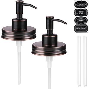 Amolliar Mason Jar Liquid Soap Dispenser Pump, RustProof Stainless Steel Lid, Refill Liquid Soap Pump for Kitchen, Bathroom, Hand, Dish, Lotion Soap Pump, Cute Farmhouse Decor, Oil Rubbed Bronze 2Pack (Orb)