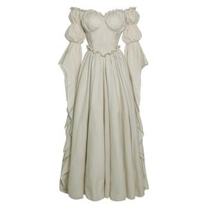 Vibsion Medieval Renaissance Dress Renaissance Faire Costume for Women Victorian Gothic Witch Wedding Dresses L/XL Beige