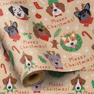 RUSPEPA Kraft Christmas Wrapping Paper Roll, Mini Roll, Xmas Dog and Merry Christmas Text Design Kraft Gift Wrap for Holiday Gifts, 17 Inches X 32.8 Feet