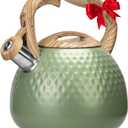 Hauce Radio Tea Kettle Stovetops, 2.5 Quart Food Grade Stainless Steel Water kettles for Stove Top Teatop with Anti-hot Ergonomic Handle,Suitable for All Heat Sources (Olive Green)