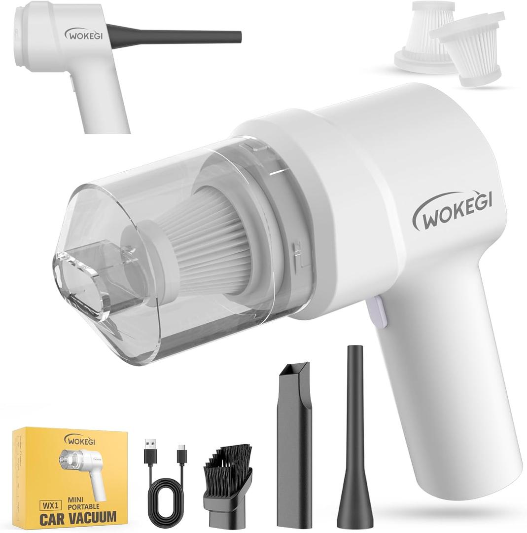 Handheld Mini Car Vacuum, 10000PA Cordless Portable Vacuum with 2000mAh Battery, 3 in 1 Small Vacuum Cleaner & Air Duster with Type-C Charging, Compact & Lightweight for Car, Home, Kitchen (White)