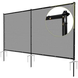 TANG 5'x12' Outdoor Privacy Screen FreeStanding, 220GSM Mesh Fencing with Poles Stakes, Privacy Fence Panels for Outside, Temporary Dog Fences for Garden Patio, Gray