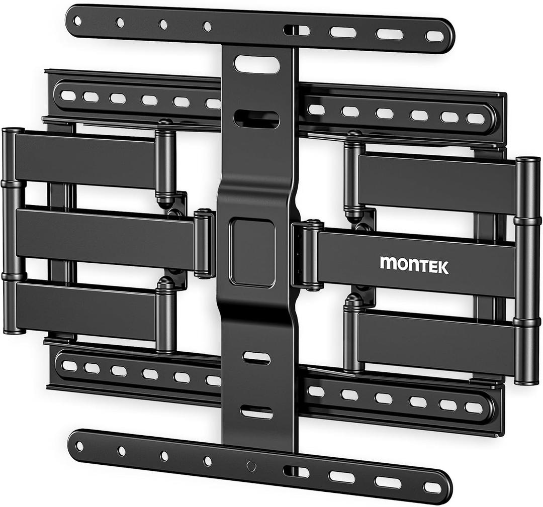 monTEK 1.1-Inch Ultra Slim Full Motion TV Wall Mount for 37-75 Inch TVs
Low-Profile Mount Holds 132 lb, 16.5 in Reach, +/-60° Swivel; 4X Load Tested, Preassembled, VESA 400x400mm, 16/18 in Studs
