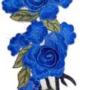 MSCFTFB 4 Pieces 3D Long Rose Flower Embroidered PatchSew on Patches Applique Sewing Crafts Kit for Clothes Jeans Jackets Bags DIY Embellishments Decorations (Blue)