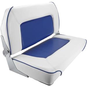 Double Boat Folding Seat, Waterproof Low-Back Seat for T-Top, Fishing, Bass, Jon Boats (White and Blue)
