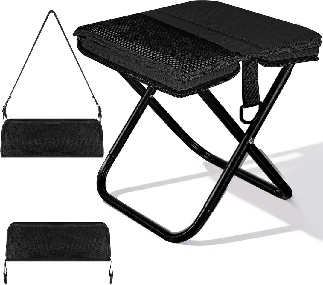 Ultra-Thin Portable Folding Stool - 1.97" Slim Fold, 0.99LB Lightweight, 200LB Capacity Camping Chair for Adults, Compact Collapsible Seat for Outdoor Fishing, Hiking, Events & QueueBlack