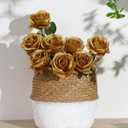 LFF 10Pcs Metallic Gold Roses Artificial Flowers, Faux Silk Roses with 21.2" Long Stems & 2.36" Large Blooms, Lifelike Fake Roses for DIY Wedding Bouquet Home Party Vase Filler Table Centerpiece Decor