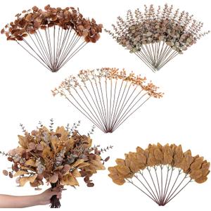 YXZZWL 110 Pcs 5 Kinds Mixed Artificial Eucalyptus Stems and Faux Berry,Autumn Fake Eucalyptus Leaves Stems Bulk Branches for DIY Bouquets Floral Arrangement Wedding Home Fall Decorations (Orange)