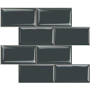 STICKGOO Peel and Stick Subway Tile, Stick on Tiles Backsplash for Kitchen & Bathroom in Dark Grey (Pack of 10, Thicker Design)