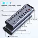 Powered USB Hub, 10-Port USB C Hub with 6*USB-A 3.2, 2*USB-C 3.2 and 2*PD 45W Charging Ports Individual Switches and 24V/3A Power Adapter, USB Extension for MacBook, PC and More.