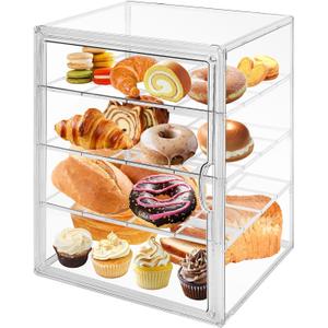 Large Clear Bread Box for Kitchen Countertop 4 Layers Acrylic Pastry Display Case Bakery Storage Container with Magnetic Door Bread Keeper for Homemade Cookie Cupcake Muffins Bagel (1 Pack4 Layers)