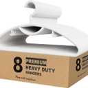 Plastic Clothes Hangers- Heavy Duty Plastic Hangers for Clothes, Coats, Dress, Suits- Non Slip Closet Cloth Hanger with Hook for Scarves, Belts & Ties- Snag Free White Hangers for Shirts (Pack of 8)