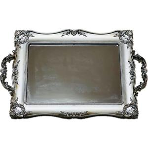 Rectangle Vintage Decorative Mirror Tray, Cosmetics Makeup Storage Jewelry Dresser Organizer Tray, Serving Tray (Silver- Rectangle)