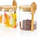 2 Pcs 18.5Oz,Glass Jar Containers with Bamboo Airtight Lid & Spoon,Stackable Glass Food Storage Canisters Set Kitchen Organization Jars for Candy Spice Sugar Coffee Nuts(2)