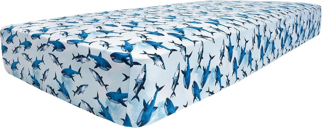 Posh Peanut Baby Crib Sheets for Boys & Girls - Viscose from Bamboo Crib Sheets for Standard Baby Mattresses (52" X 28" X 9") Sharks