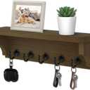 Nekon Key Holder for Wall, 11.8" W x 3.5" H x 2.8" D Decorative Key Organizer with Floating Shelf, Wall Mount Key Rack with 5 Hooks (Rustic Brown)