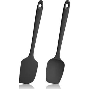 600F Heat Resistant Spatulas, High Heat Food Safe Semless Kitchen Silicone Scraper Set for Cooking Baking Mixing Scraping Stirring Nonstick Cookware Pan Bowl (2Pcs,Black)