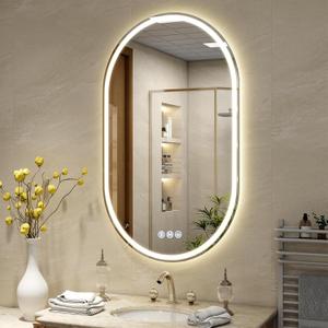 BEAUTYPEAK 40x24 LED Oval Bathroom Mirror with Lights, Backlit + Front Lit