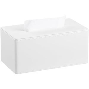 MEIBOOCH PU Leather Tissue Box Cover for up to 3.9" High Boxes, Rectangle Tissue Box Holder for Bathroom Bedroom Living Room Office (Cream-White)