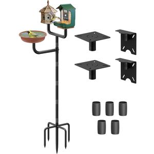 3 Holders Upgrade Bird House Pole with 90inch for Outdoor Bird Feeder Bath, Heavy Duty Adjustable Birdhouse Stand with 4 Plates & 5 Prong Base for Garden, Yard(NO Birdhouse & Birdbath)