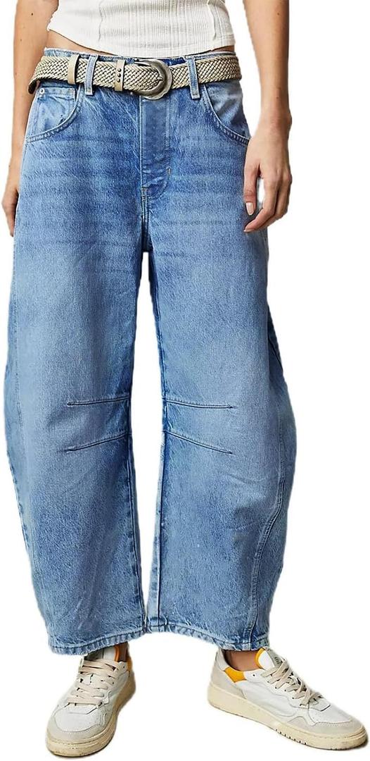 Allimy Womens Jeans Mid Rise Barrel Leg Vintage Jeans for Women Trendy 2025 Denim Pants Non Stretch (6, Navy Blue)