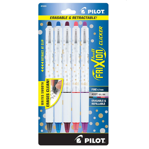 Pilot FriXion Clicker Erasable Design Collection Dots, Refillable & Retractable Gel Ink Pens, Fine Point (0.7mm), Assorted Ink, 5-Pack (15220)