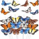 Butterfly Floral Picks Flower Arrangements Decoration 3D Artificial Feather Butterflies for Crafts Monarch Butterfly Decorations Fake Butterflies on Picks Bouquets for Garden Stakes Wall Decor