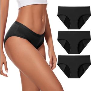 No-side-leaks Leakproof 2.0 Heavy Flow Period Underwear for Women (Medium, Black-3pack)