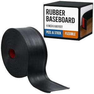 Houseables Rubber Baseboard, Baseboard Trim, Rubber Molding Trim, Base Boards for Walls, Cove Base, Flexible Molding, Peel and Stick, Self Adhesive, Vinyl Coving, for Garage, Floor, Black, 4in x 60ft