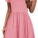 YOVION Girls Summer Dress Square Neck Short Sleeve Casual Loose Ruffle Tiered Dresses with Pockets for 6-7 Y (Pink)