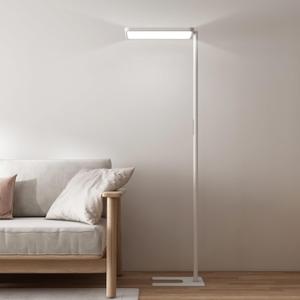 78" LED Floor Lamp 80W White Modern Floor Lamp Dimmable Full-Spectrum Standing Lamp 4000K Eye-Care Tall Reading Lamp Natural Daylight Reading Study, Office, Living Room