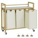 SwaaVee Laundry Hamper, Laundry Basket, Laundry Sorter with 3 Removable Bags, Clothes Basket with 3 Compartments, Wheels, Shelf for Laundry Room Bathroom Bedroom (3 Bags-Golden)