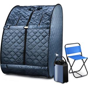 Portable Sauna, Sauna Box for Home, Personal Steam Sauna, Foldable Sauna with 3L, up to 90min,800W Steam Sauna Generator with Safety Protection, Remote Control & Portable Chair, UL Certified (Blue)