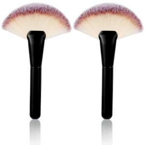 Black Makeup Brushes with Wood Handle - Large Fan Brush and Powder Foundation Brush for Cosmetics, Ideal for Liquid and Powder Applications