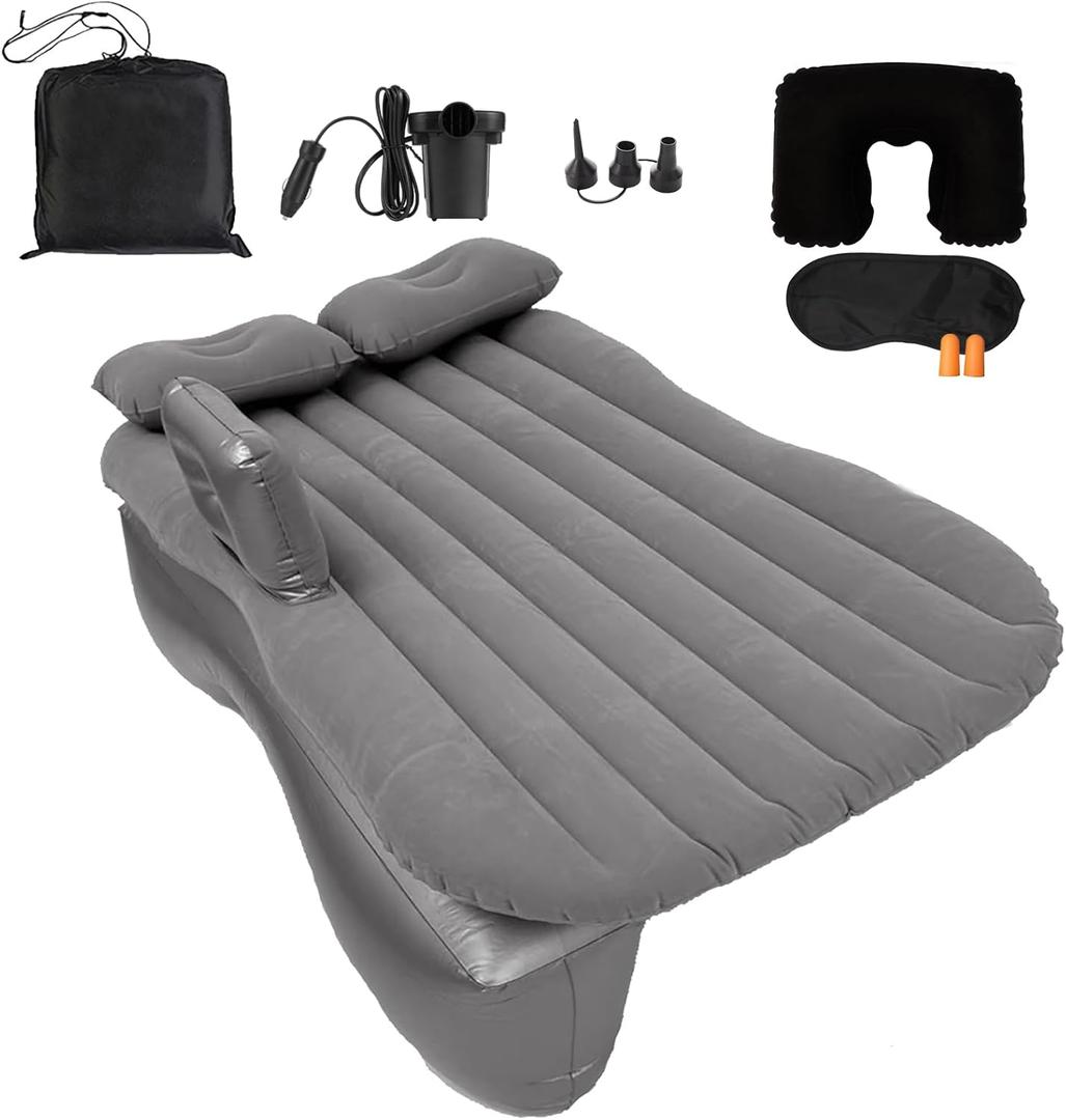 Onirii Inflatable Car Air Mattress Back Seat Bed with Air Pump,55" (L) x 35" (W) Portable Thickened Car Travel Camping Sleeping Air Mattress Blow Up Bed for Mid-Size,Full-Size Car SUV (Grey)