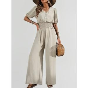 LYANER Women's Floral Print Off Shoulder Long Sleeve Ruffle Hem Romper Short Jumpsuit Floral Green X-Large (Beige)