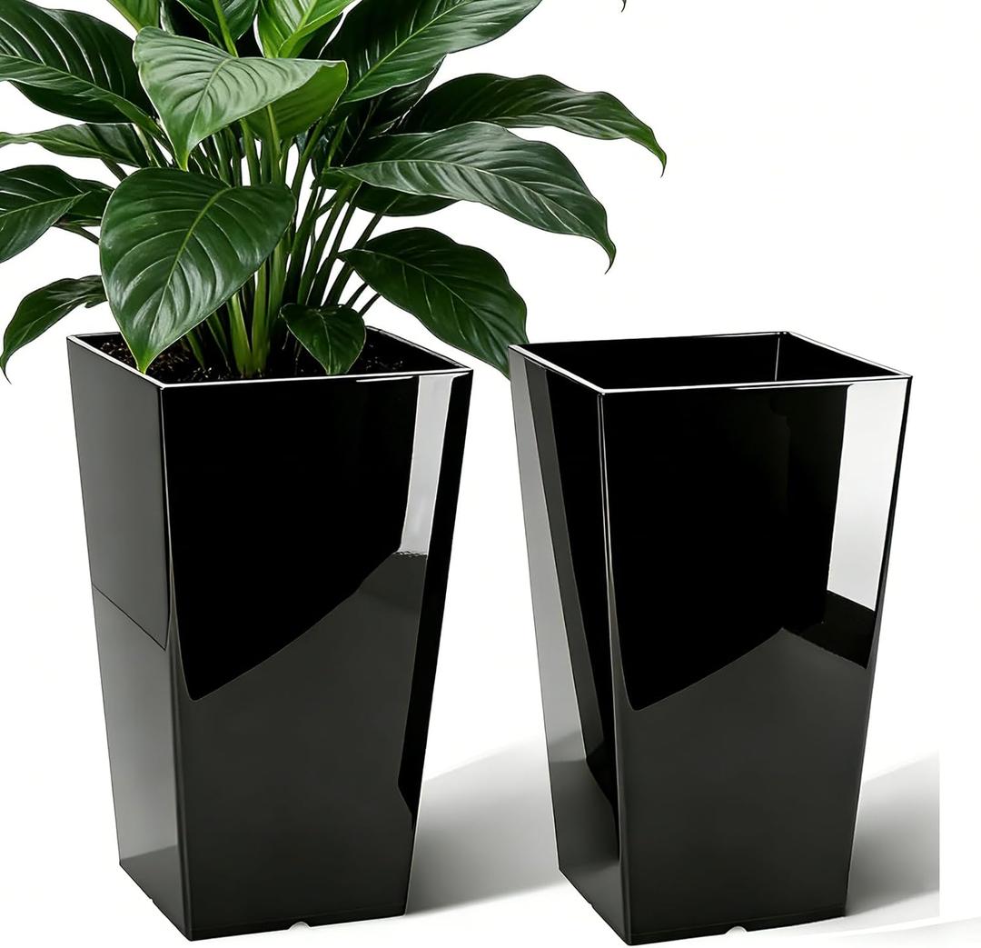 QCQHDU 21 inch Large Tall Taper Planters for Indoor & Outdoor Plants, 2 Pack Durable Plant-Flower-Tree Pots for Front Porch Patio Living Room Home Garden Decor (Black)