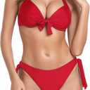 RELLECIGA Women Push Up Bikini Set Knot Front Underwire Swimsuits Low-Rise Bathing Suit (Red, M)