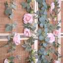 TELDRASSIL 4Pcs(26 FT) Artificial Rose Vine Fake Flower Garland Fake Silk Rose Hanging Vine for Wedding Party Background Arch Garden Background Decoration (Pink)