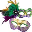 MYSEUNI Mardi Gras Mask with Feathers - Venetian Couple Carnivals Masks for Masquerade Party, Cosplay Party, Theme Ball