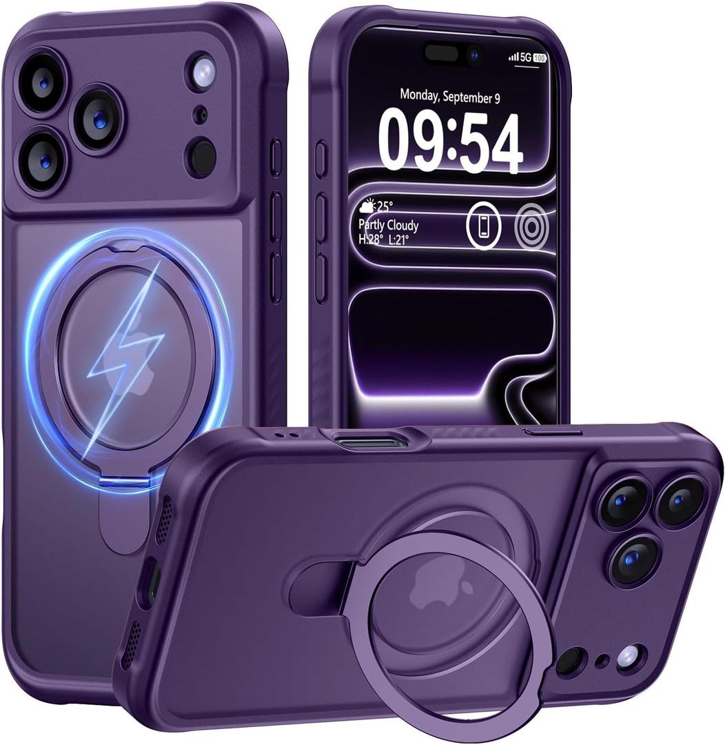 MOCCA Design for iPhone 17 Pro Max Case, Compatible with Magsafe [Premium Invisible Magnetic Ring Stand] [Military Drop Protection] Full Camera Guard Translucent Matte Slim Phone Cover,Deep Purple