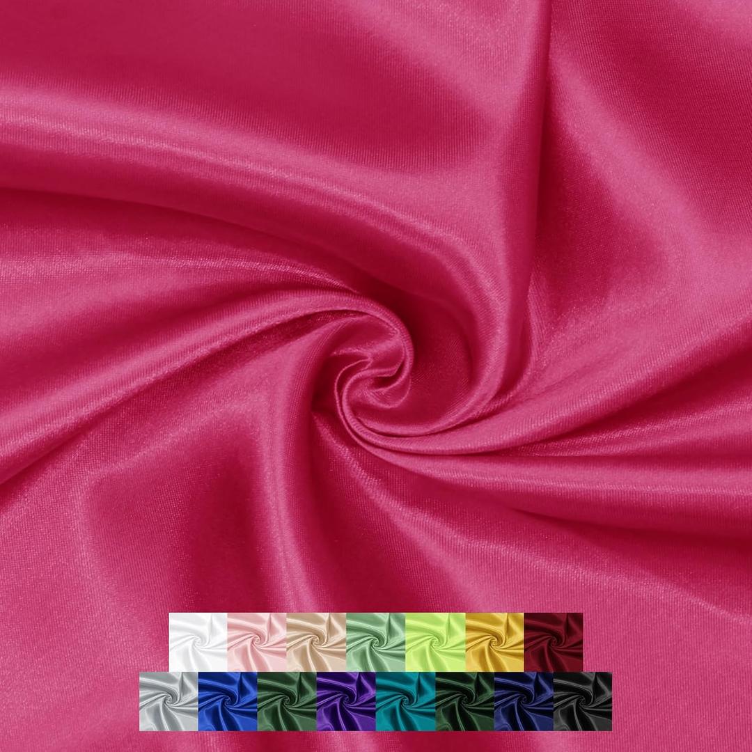 P Pothuiny 55 Inch Wide Hot Pink Satin Fabric by The Yard, Silky Charmeuse Satin Fabric for Bridal Wedding Dress Decor DIY Apparel Crafts, 1 Yard