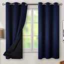 BGment Navy 100% Blackout Curtains for Bedroom 63 Inches Long with Black Liner, Thermal Insulated Double Layer Full Room Darkening Noise Reducing Grommet Curtain (42 x 63 Inch, Navy Blue, 2 Panels)