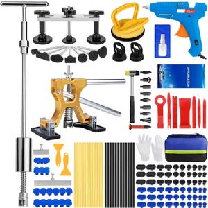 Dent Puller Kit, 135Pcs Professional Car Paintless Dent Removal Kit, Bridge Puller Tools & Adjustable Dent Lifter, Slide Hammer 2 in 1 T-bar for Auto Body Truck Hail Damage DIY Repair